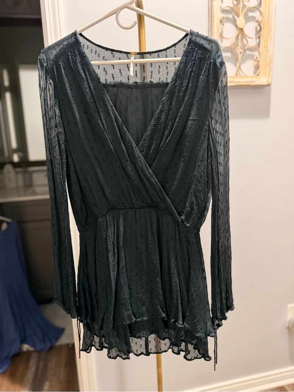 Free People Navy, Lined Sheer Wrap Midi Dress